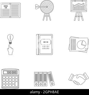 Business icons set style du contour, Illustration de Vecteur