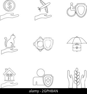 Icons set confiance style du contour, Illustration de Vecteur