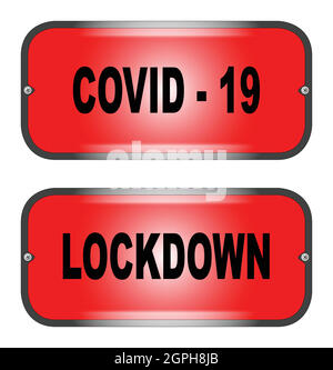 Panneaux rouges de verrouillage Covid 19 Illustration de Vecteur
