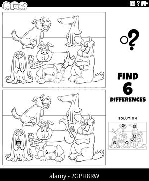 différences jeu éducatif avec chiens coloriage livre page Illustration de Vecteur