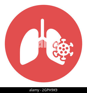 Poumons humains infectés par le virus et les bactéries icône de glyphe blanc Illustration de Vecteur
