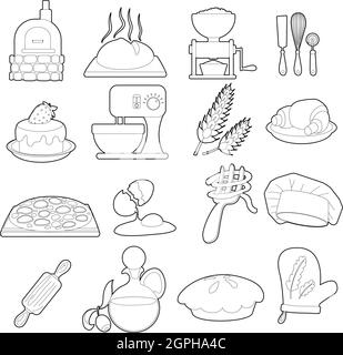 La production de boulangerie icons set, contour style cartoon Illustration de Vecteur