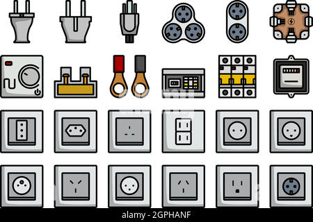 Jeu d'icônes électriques Illustration de Vecteur