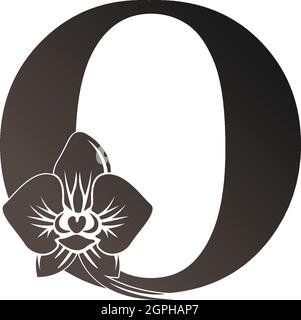 Icône de logo lettre O avec motif d'orchidée noir Illustration de Vecteur