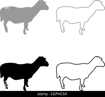 Moutons Ewe élevage domestique ferme animal claven agneau à capuchon bovins silhouette gris noir couleur vecteur illustration image de style de contour solide Illustration de Vecteur