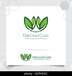 Logo Agriculture avec concept de feuilles vertes vecteur et icône de la nature. Logo vert utilisé pour les systèmes agricoles, les agriculteurs et les produits de plantation. Illustration de Vecteur