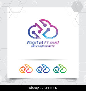 Conception vectorielle du logo de données Cloud avec concept de symbole de Cloud et de technologie. Logo Cloud Vector pour l'application, l'hébergement, le serveur et le stockage dans le cloud. Illustration de Vecteur