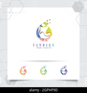 Logo de mobilier vecteur de conception avec un espace négatif chaise canapé icône illustration pour l'ameublement de maison, l'architecture d'intérieur et la galerie. Illustration de Vecteur