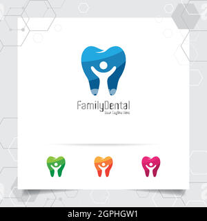 Logo dentaire dentiste dessin vectoriel de dentiste avec concept de personnes et de l'icône de dent . Soins dentaires pour l'hôpital, le médecin, la clinique et la santé. Illustration de Vecteur