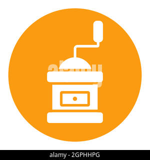 Moulin à café classique en boîtier en bois vecteur, icône en glyphe blanc Illustration de Vecteur