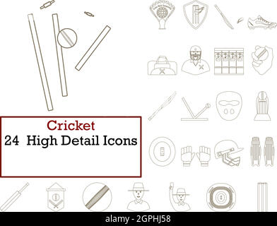 Jeu d'icônes de cricket Illustration de Vecteur