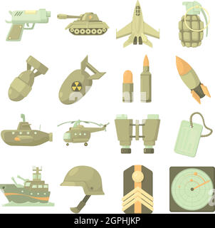 Icons set militaires, style cartoon Illustration de Vecteur