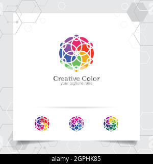 Logo cercle coloré avec concept de fleur et cercle géométrique . Vecteur abstrait coloré utilisé pour le studio et la technologie. Illustration de Vecteur