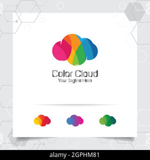Logo de nuage de couleurs avec concept de nuage coloré. Vecteur d'icône Cloud pour les entreprises, les applications, l'hébergement Cloud et le Cloud Computing. Illustration de Vecteur
