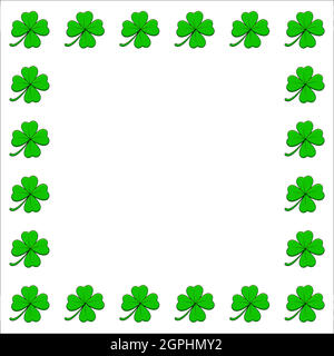 Cadre carré de trèfle. Bordure shamrock à quatre feuilles avec espace de copie. Arrière-plan vectoriel vide isolé sur blanc. Illustration de Vecteur