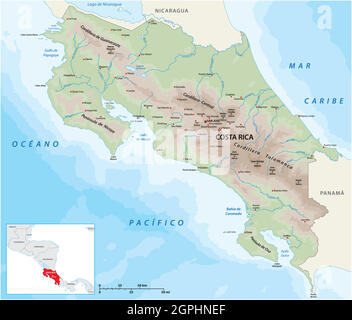 Carte vectorielle de la République d'Amérique centrale du Costa Rica Illustration de Vecteur