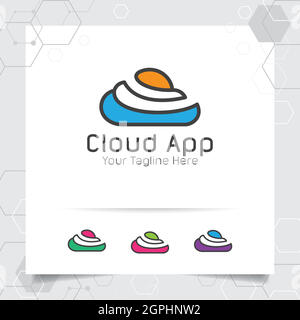 Conception vectorielle du logo Abstract Cloud avec concept d'illustration d'icône de cloud à ligne plate pour les entreprises, les applications, les studios et les conseils. Illustration de Vecteur