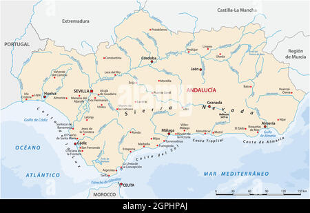 Carte vectorielle des communautés autonomes espagnoles d'Andalousie Illustration de Vecteur