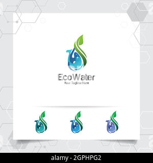 Logo de l'eau de goutte avec concept de l'icône de l'eau de goutte avec un vecteur écologique vert utilisé pour la compagnie d'eau minérale et la plomberie. Illustration de Vecteur
