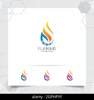 Logo de feu vecteur de conception avec concept de feu flamboyant . Logo du gaz de pétrole pour l'industrie minière et le traitement du carburant. Illustration de Vecteur
