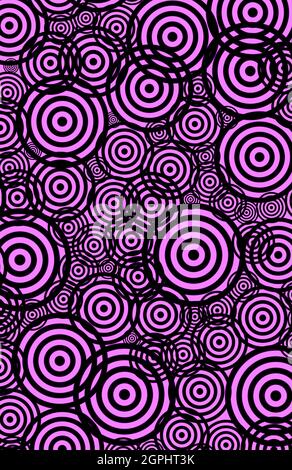 Motif sans couture d'orchidée violet et noir divers cercles de taille arrière-plan abstrait Banque D'Images