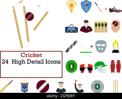 Jeu d'icônes de cricket Illustration de Vecteur