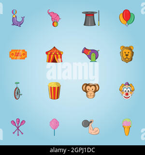 Circus icons set, cartoon style Illustration de Vecteur