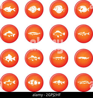 Icônes de poissons Cute vector set Illustration de Vecteur