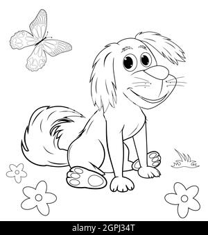 Page de coloriage de chien mignon de dessin animé Illustration de Vecteur