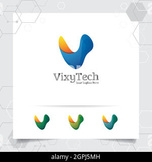 Logo numérique 3D lettre V vecteur de conception avec un style moderne coloré pour la technologie, les logiciels, le studio, l'application et les affaires. Illustration de Vecteur