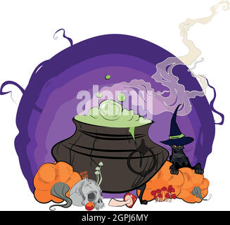 Chou-fleur de sorcière et potion Spooky halloween élément Illustration de Vecteur