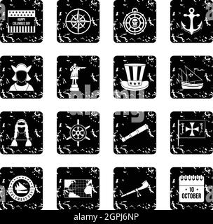 Columbus Day icons set, le style simple Illustration de Vecteur