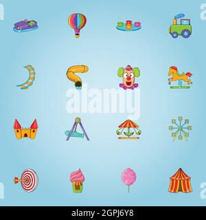 Parc enfants icons set, cartoon style Illustration de Vecteur