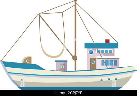Bateau de pêche, l'icône de style cartoon Illustration de Vecteur