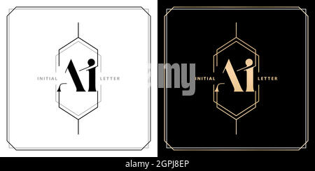 Ai ou IA lettre initiale et nom graphique, IA ou ai Monogram avec cadres et bordure polygonaux, pour mariage couple logo monogramme, avec deux couleurs variantes avec arrière-plans isolés noir blanc Illustration de Vecteur