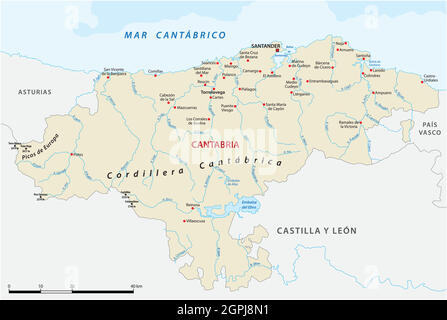 Carte vectorielle des communautés autonomes espagnoles de Cantabrie Illustration de Vecteur