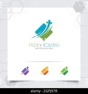 Logo de la croix chrétienne avec le concept de symbole religieux. Icône de vecteur de croix pour l'église, le baptême Illustration de Vecteur