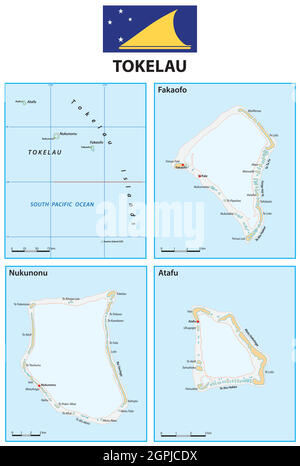 Carte vectorielle des îles du pacifique Sud de Tokélaou avec drapeau Illustration de Vecteur