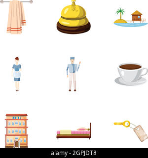 Hostel icons set, cartoon style Illustration de Vecteur