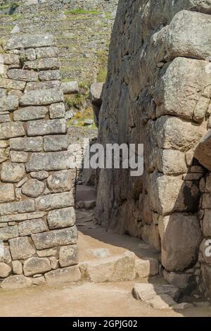 Bâtiments conservés dans les ruines de Machu Picchu, Pérou Banque D'Images