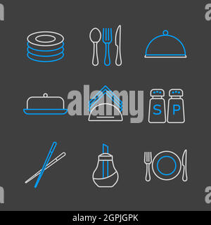 Ensemble d'icônes vectorielles restaurant. Panneau indiquant les repas servis Illustration de Vecteur