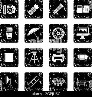 Photography icons set, grunge style Illustration de Vecteur