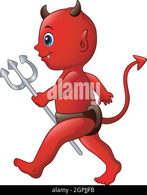 Petit diable rouge avec fourche Illustration de Vecteur