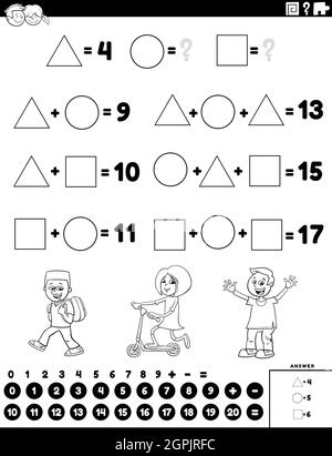 ajout mathématique tâche pédagogique avec des personnages enfants Illustration de Vecteur