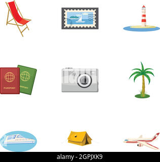 Le tourisme en mer, cartoon style icons set Illustration de Vecteur