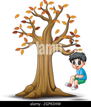 Illustration vectorielle des enfants jouant avec l'arbre d'automne Illustration de Vecteur