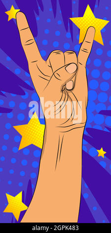 Bande dessinée main Rock sur le symbole de geste. Illustration de Vecteur