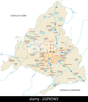 Carte routière de la Communauté de Madrid, Espagne Illustration de Vecteur