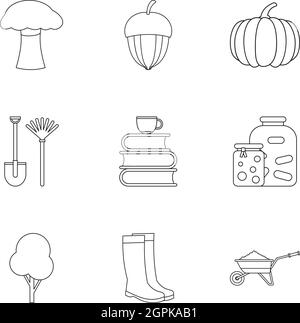 Les feuilles qui tombent, saison icons set style contour Illustration de Vecteur