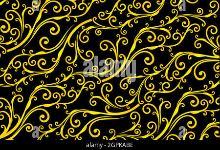 Motif floral sans couture couleurs jaunes avec arrière-plan noir isolé, arrière-plan noir et jaune. Applicable aux bannières, imprimés en tissu, textiles, agences et papier d'impression pour les entreprises. Illustration de Vecteur